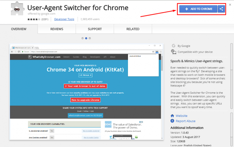 useragent extention for chrome