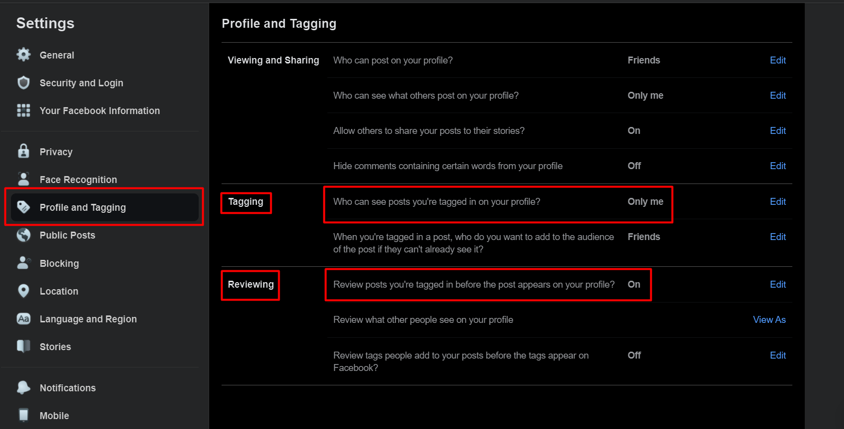 Facebook Tagging and Timeline Settings
